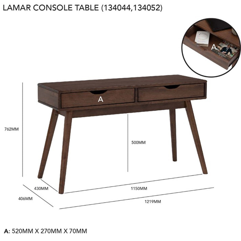 LAMAR Console Table with 2 Drawers 122cm - Natural