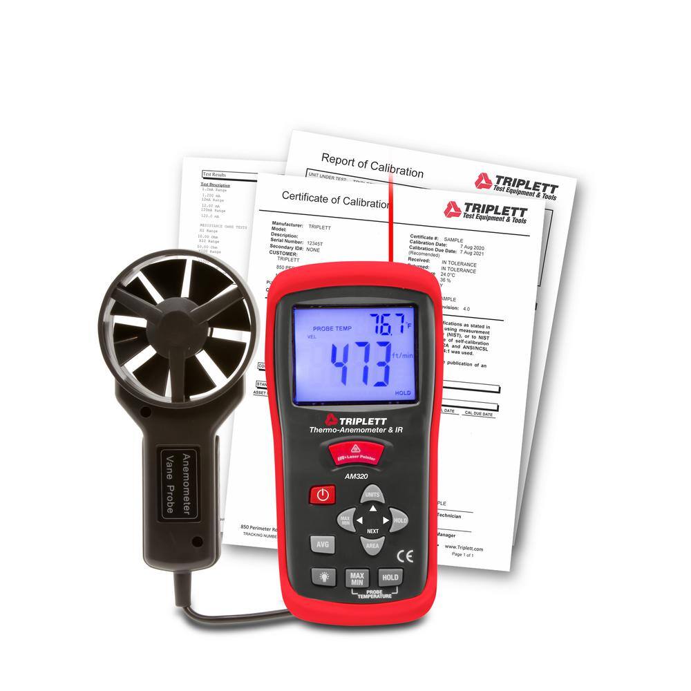 TRIPLETT Thermo-Anemometer + IR with Cert. of Traceability to NIST AM320-NIST