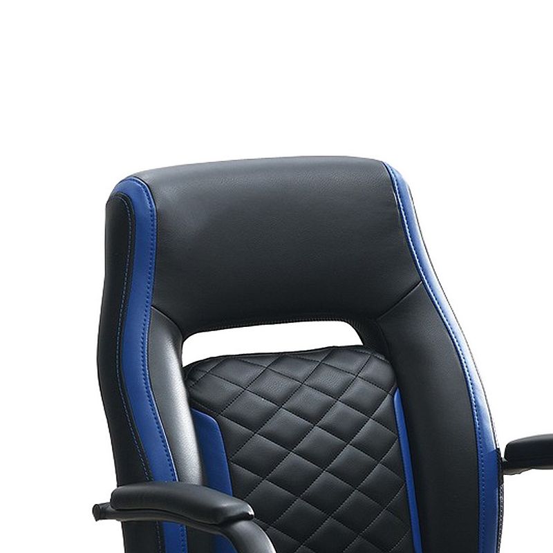 Ida 26 Inch Ergonomic Office Chair， Faux Leather Swivel Seat， Black， Blue