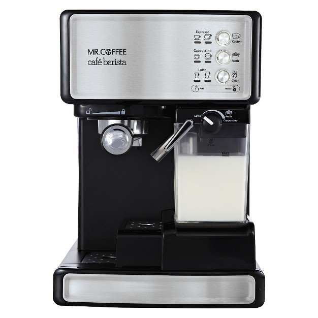 Mr Coffee Programmable Espresso Cappuccino Coffee Maker With Automatic Milk Frother And 15 bar Pump Stainless Steel Black