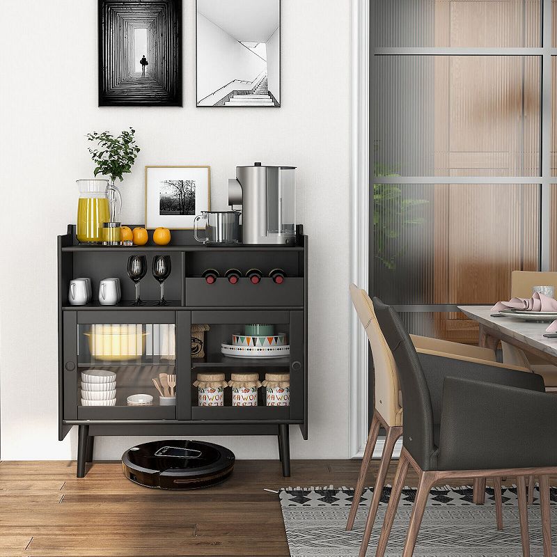 Kitchen Buffet Sideboard with Wine Rack and Sliding Door-Black