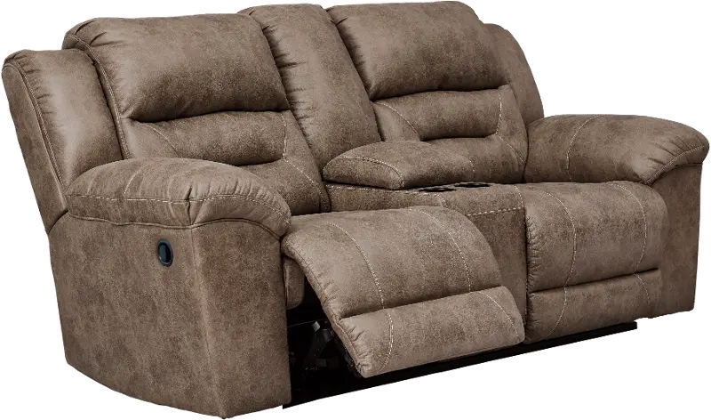 Stoneland Brown Reclining Loveseat with Console