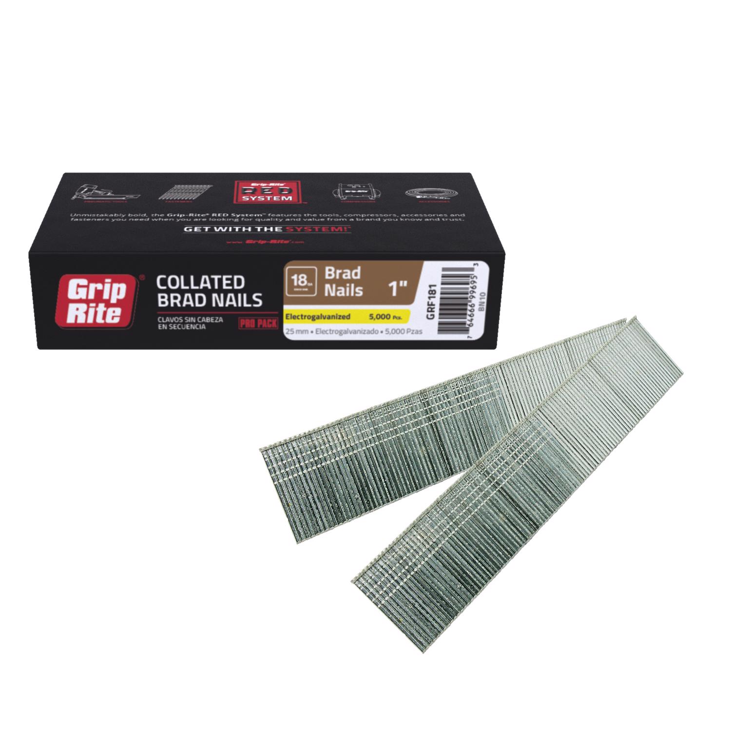 Grip-Rite 1 in. 18 Ga. Straight Strip Electro Galvanized Finish Nails 5000 pk