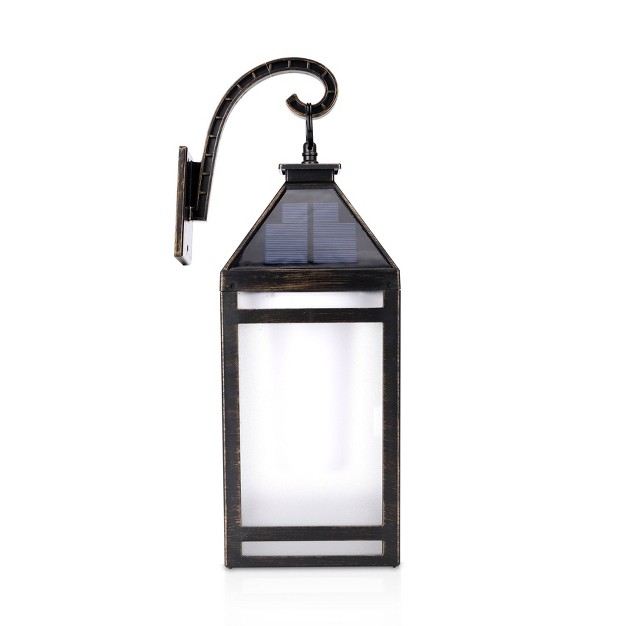 Solar Portable Hanging Outdoor Lantern With Hanger And Flame still Light Black Techko Maid