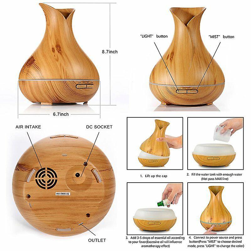 400ml Essential Oil Aroma Diffuser Wood Grain Humidifier Aromatherapy Air Mist A