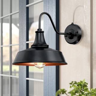 TRUE FINE Grantham 1-Light 12 in. Black Dusk to Dawn Outdoor Barn Light Wall Sconce TD130011OT