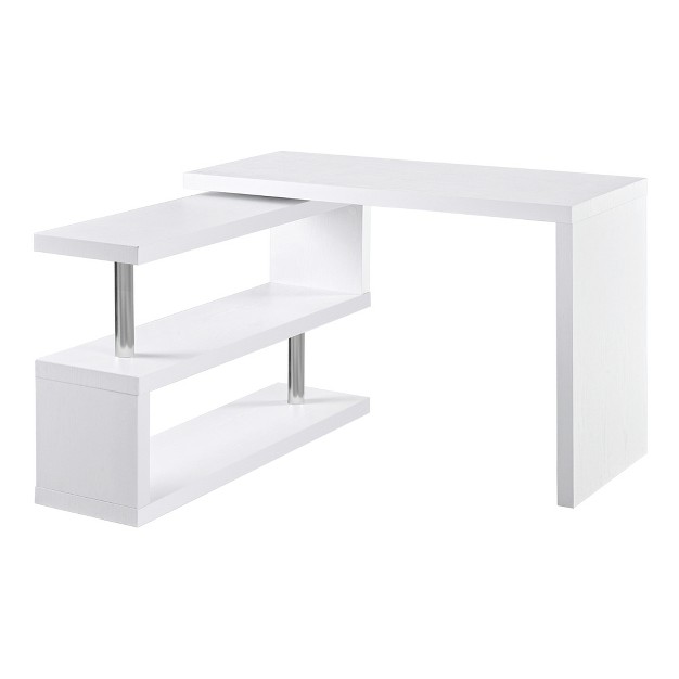 Homcom 360 Rotating Corner Computer Desk Modern L shaped Home Office Workstation With 2 Storage Shelves Bookshelf White