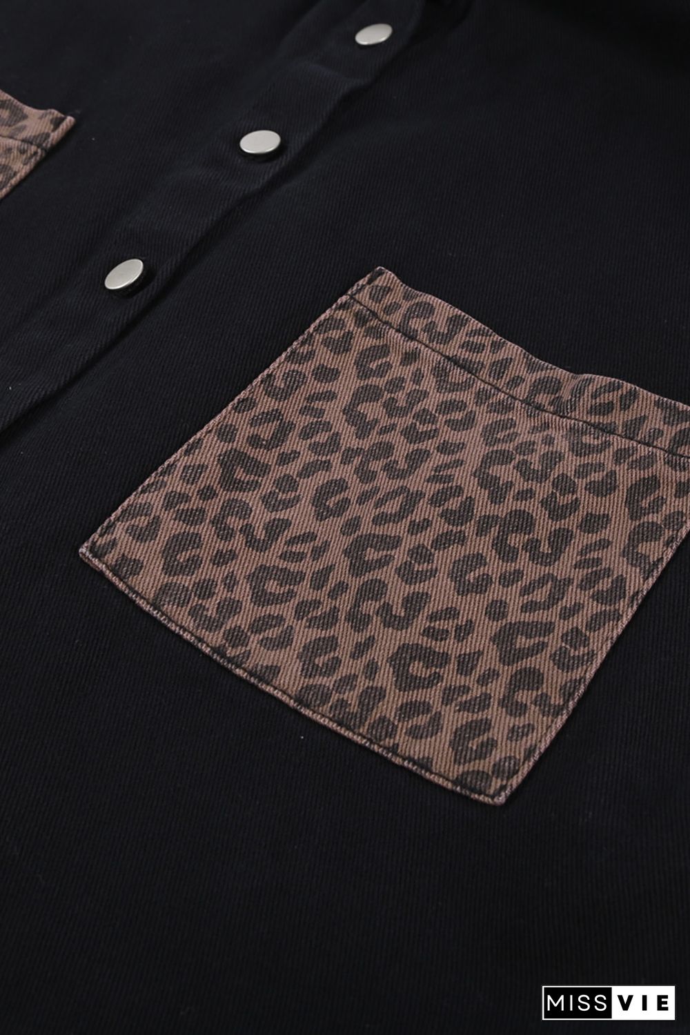 Black Contrast Leopard Denim Jacket