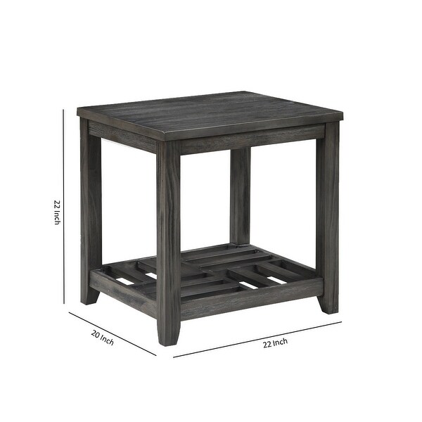 Transitional Style Wooden End Table with Open Slatted Shelf， Gray