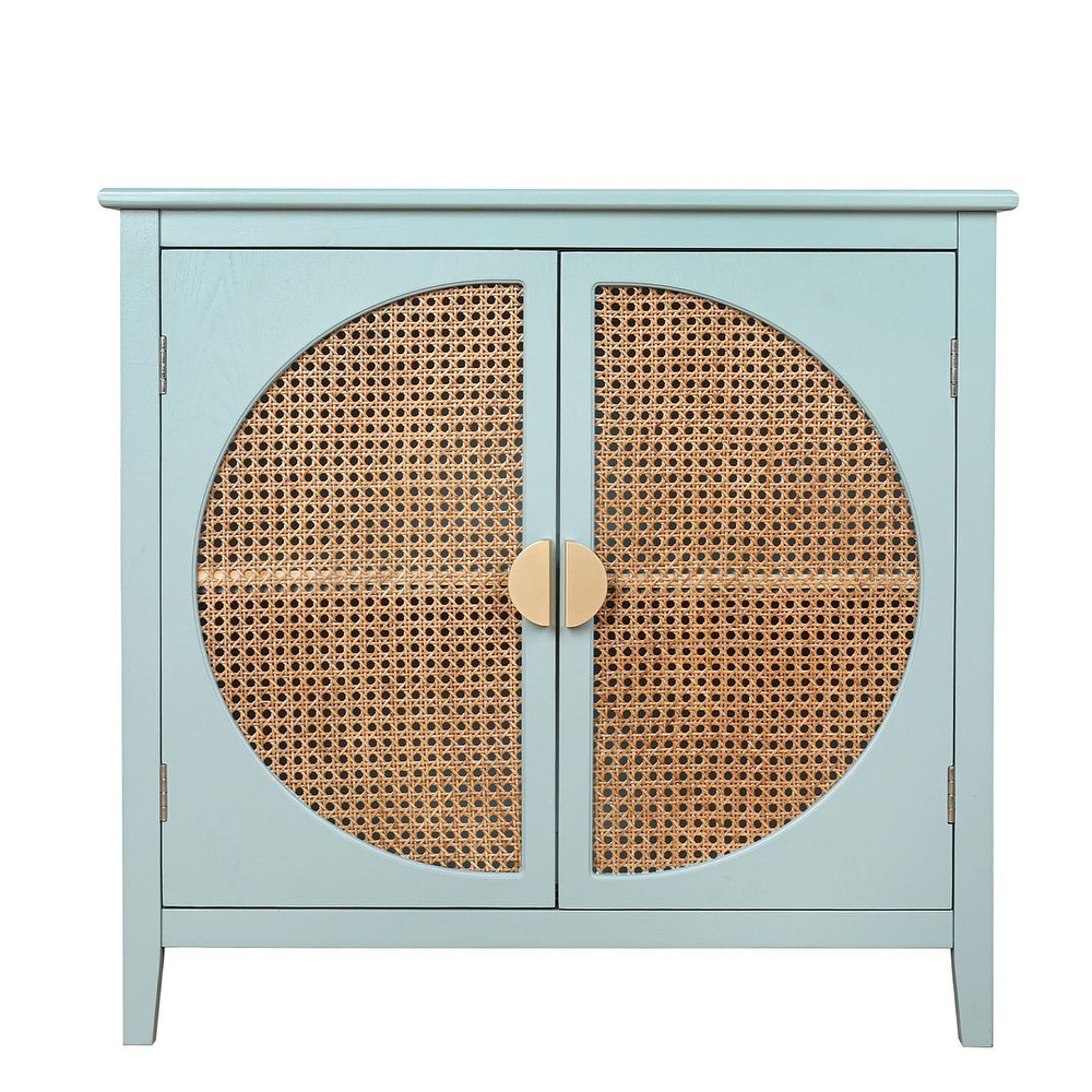 Woven Rattan Wicker Doors Accent Cabinet Sideboard