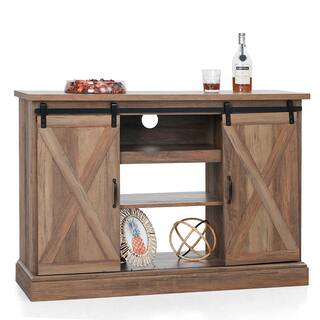 PHI VILLA 47 in. Rustic Barnwood Sliding Double Barn Door Electric Fireplace TV Stand THD-IF-490-18