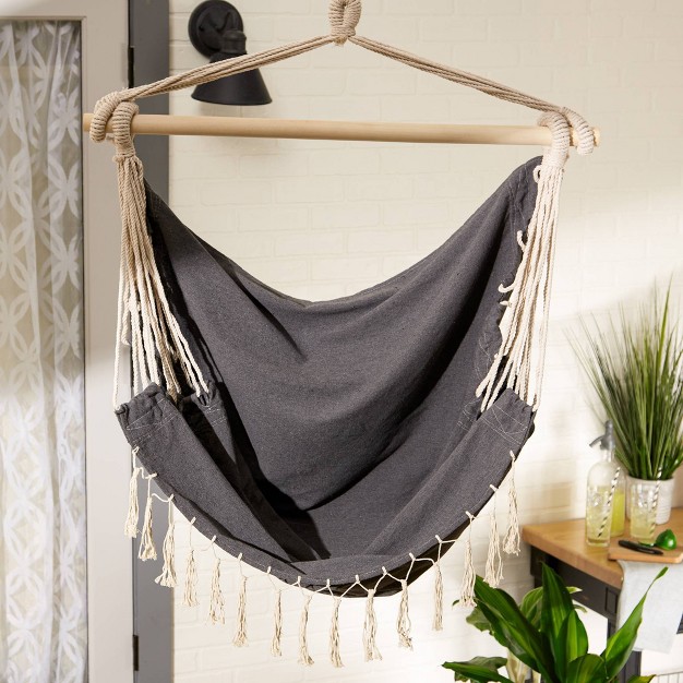 Outdoor Hammock Chair With Fringe Trim Gray Zingz amp Thingz