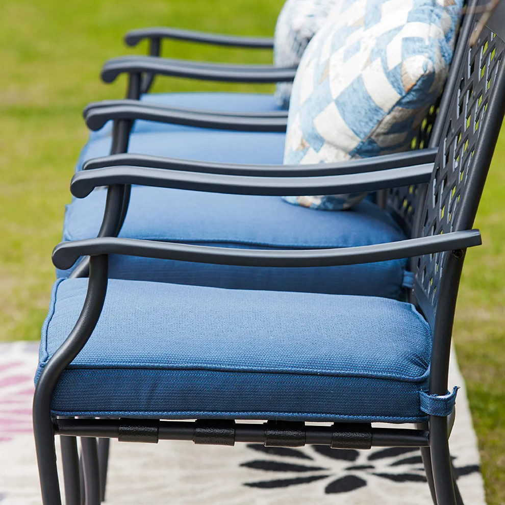 Set of 4 Outdoor Dining Chair  Diamond Patterned Back  ampCushioned Seat   Transitional   Outdoor Dining Chairs   by Decor Love  Houzz