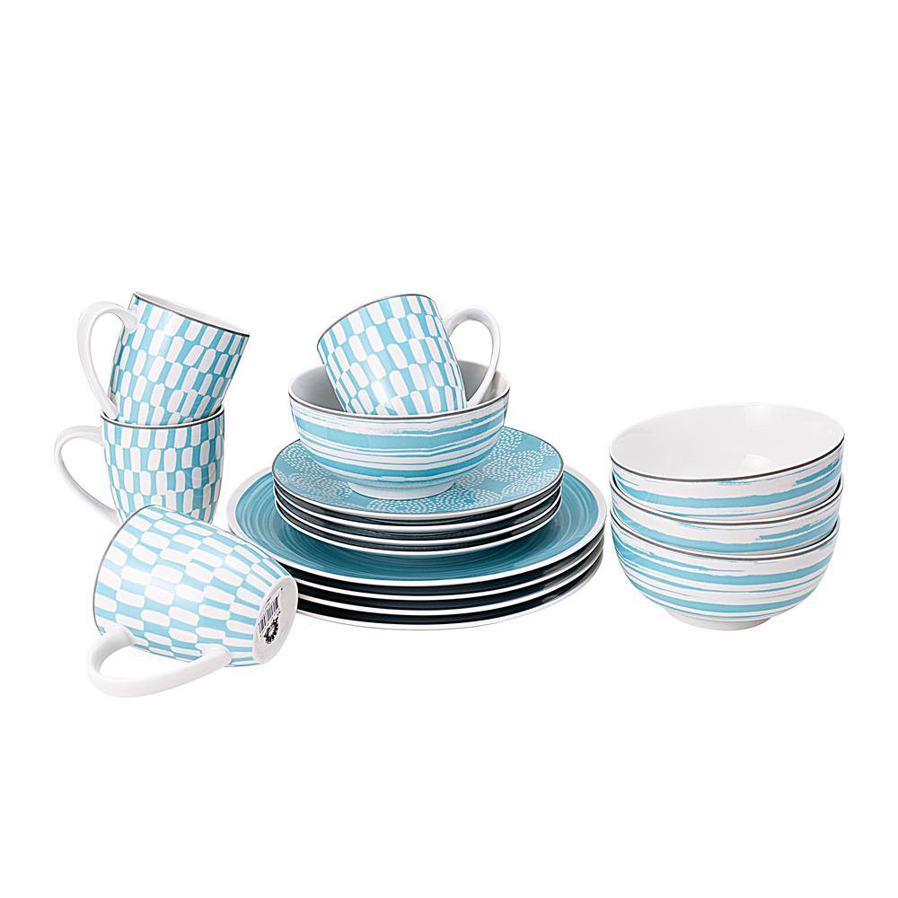 Euro Ceramica Simpatico 16-Piece Turquoise Stoneware Dinnerware Set (Service for 4) SPT-86-3102-TQ