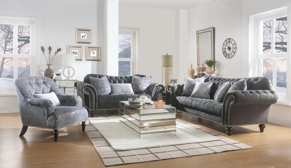 ACME Gaura Loveseat w/3 Pillows in Dark Gray Velve...