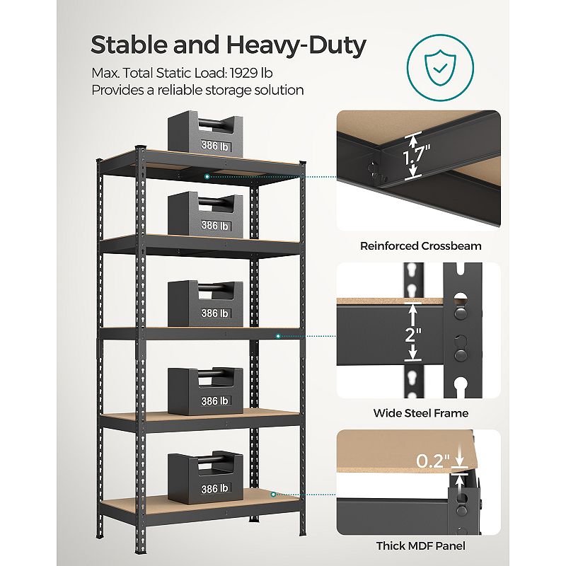 5-Tier Storage Shelves， Garage Storage， Boltless Assembly， Adjustable Shelving Unit