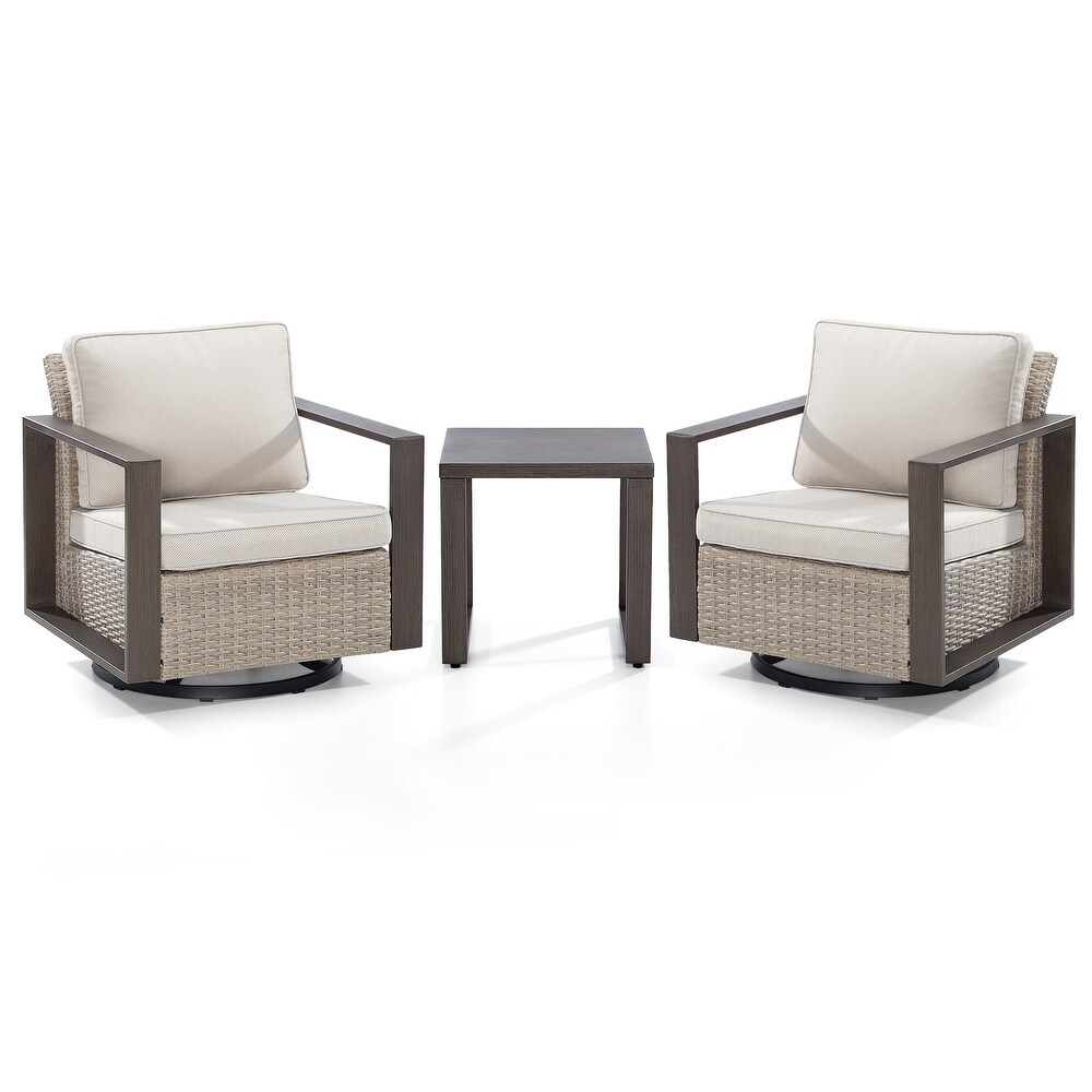 Cozywor 3 Piece Patio Swivel Outdoor Rocking Chair Conversation Set with Side Table