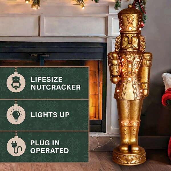 Fraser Hill Farm 4Ft. Metallic Gold Nutcracker Statue with LED Lights