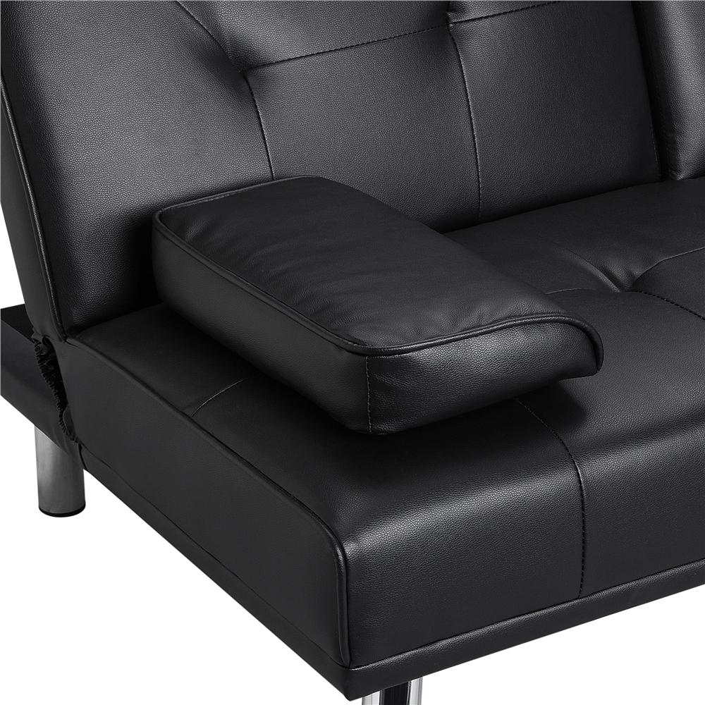 LuxuryGoods Modern Faux Leather Futon with Cupholders and Pillows Black  Crowdfused