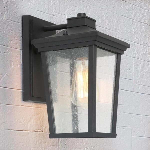 Jusiz 11-in H Black and Seeded Glass Medium Base (E-26) Outdoor Wall Light，11