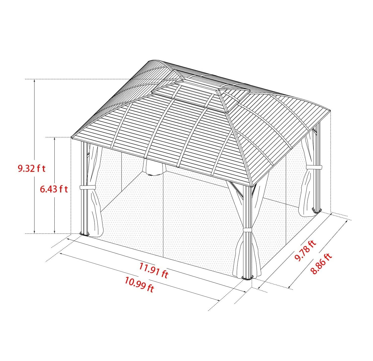 Domi Outdoor Living 10' x 12' Hardtop Gazebo Outdoor Aluminum Gazebo Arc Grill for Patios Deck Backyard,Galvanized Steel Double Roof,Curtain&Netting