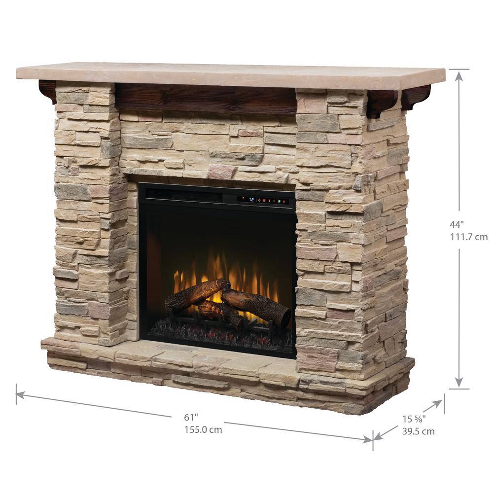 Dimplex Featherston 64 in. Freestanding Mantel with 28 in. Electric Fireplace with Logs in Grey GDS28L8-1152LR