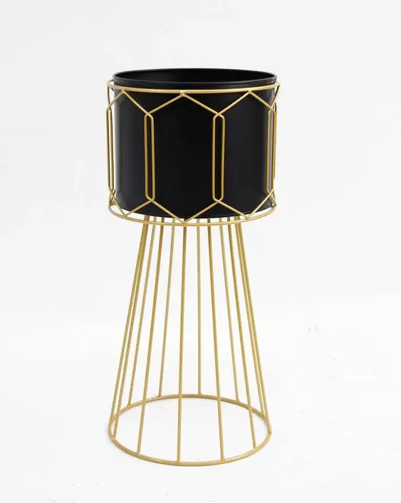 Iron Planter Black Coated With Geometrical Display Stand Handmade Indian Handcrafted new Luxury Planter Eco For Lobby