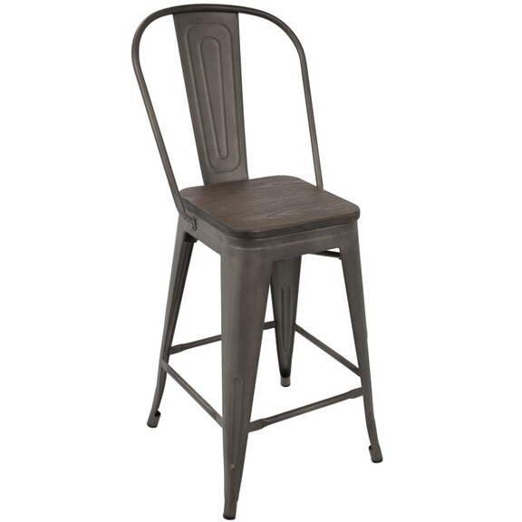 Oregon Industrial High Back Counter Stool in Antiq...