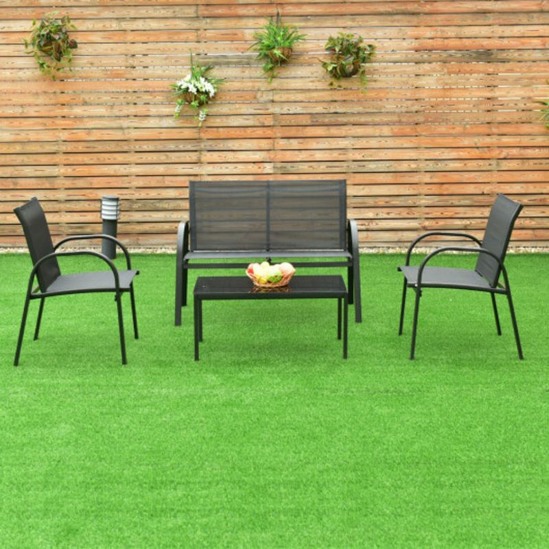 4 Pcs Patio Steel Frame Coffee Table Furniture Set