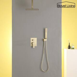 Boyel Living 1-Spray Patterns with 2.66 GPM 10 in. Ceiling Mount Dual Shower Heads with Rough-In Valve Body and Trim in Brushed Gold SMD-88009BG