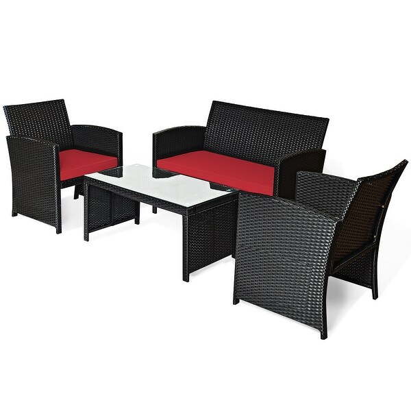 Costway 8PCS Patio Rattan Furniture Conversation Set Cushion Sofa