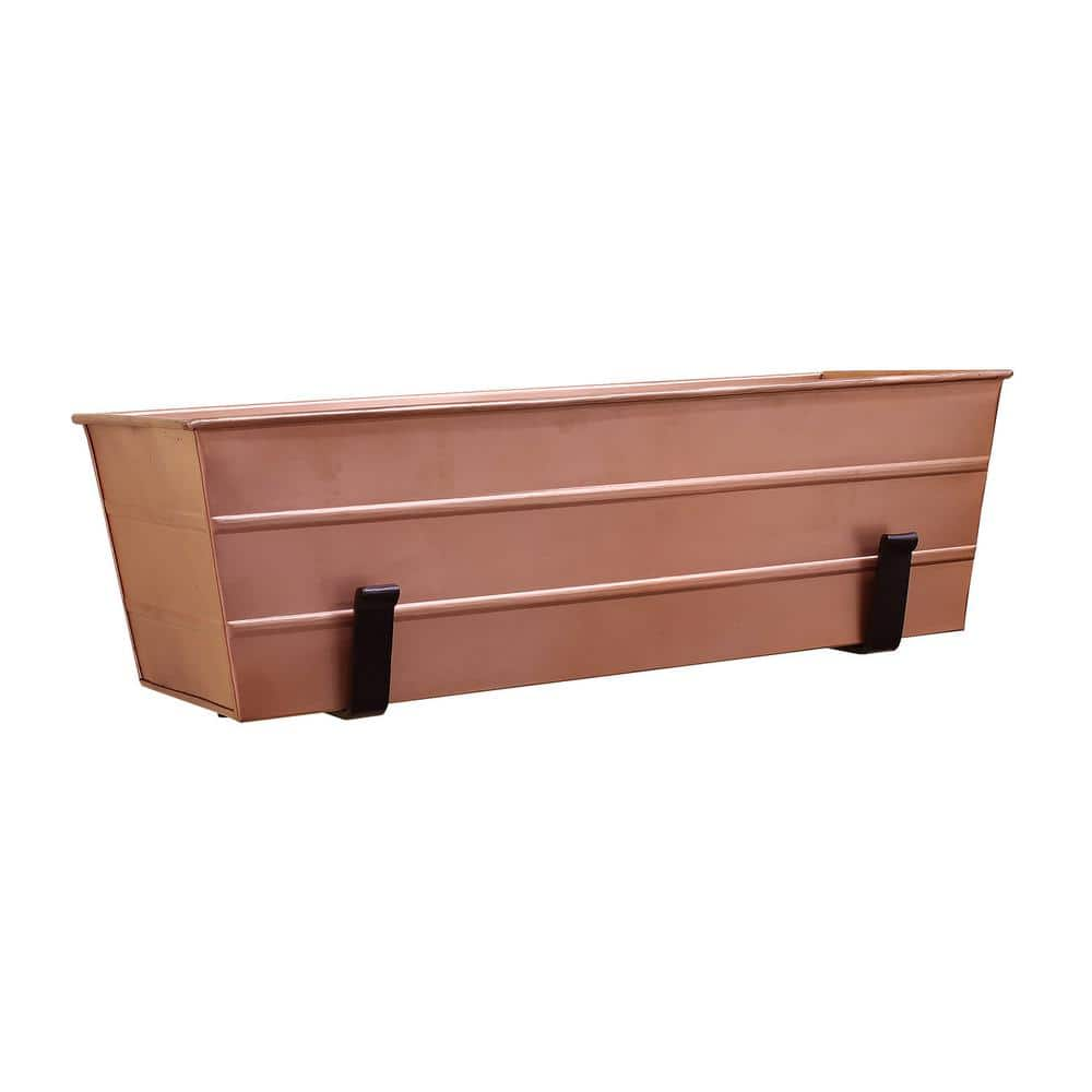 ACHLA DESIGNS 24 in. W Copper Plated Medium Galvanized Steel Flower Box Planter With Wall Brackets C-20C-WM