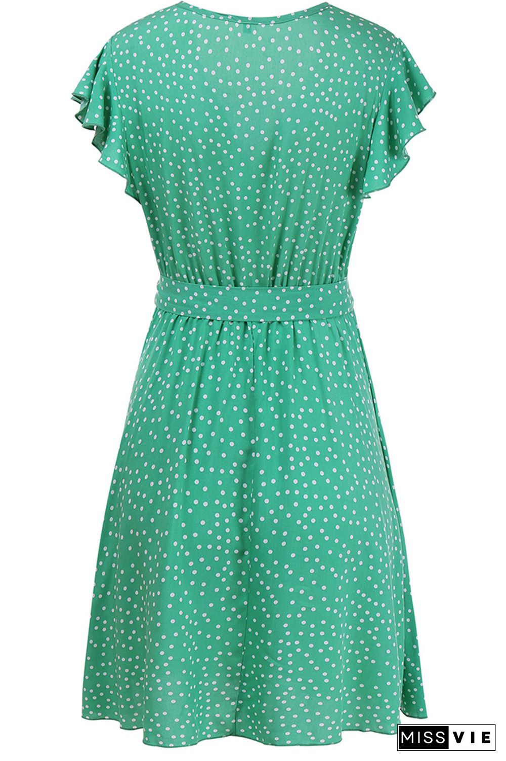 Floral Dresses V-neck Chiffon Polka Dot Lace-up Mini Dress Wholesale