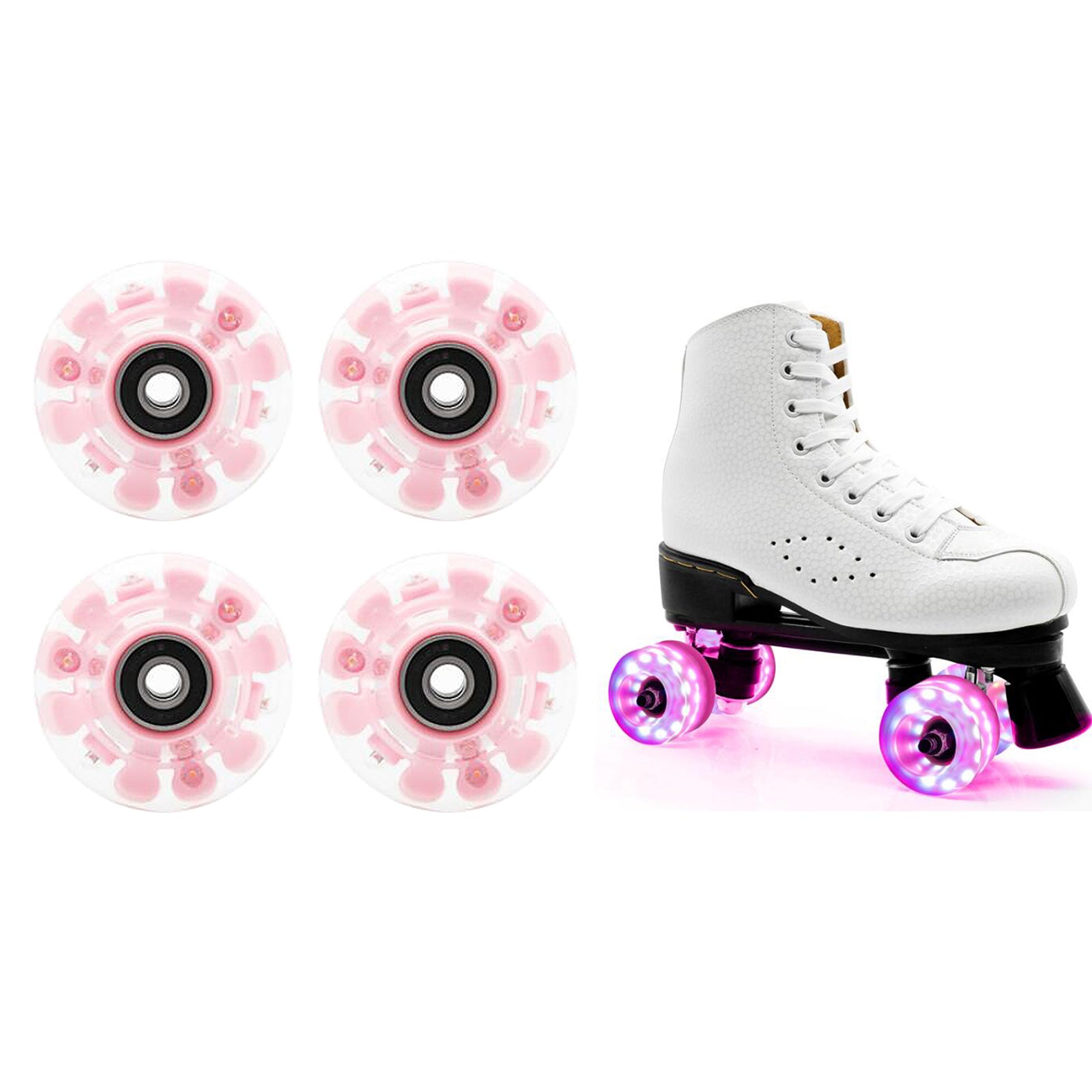 Luminous Quad Roller Skate Wheels Light Bearings Street Outdoor Pink