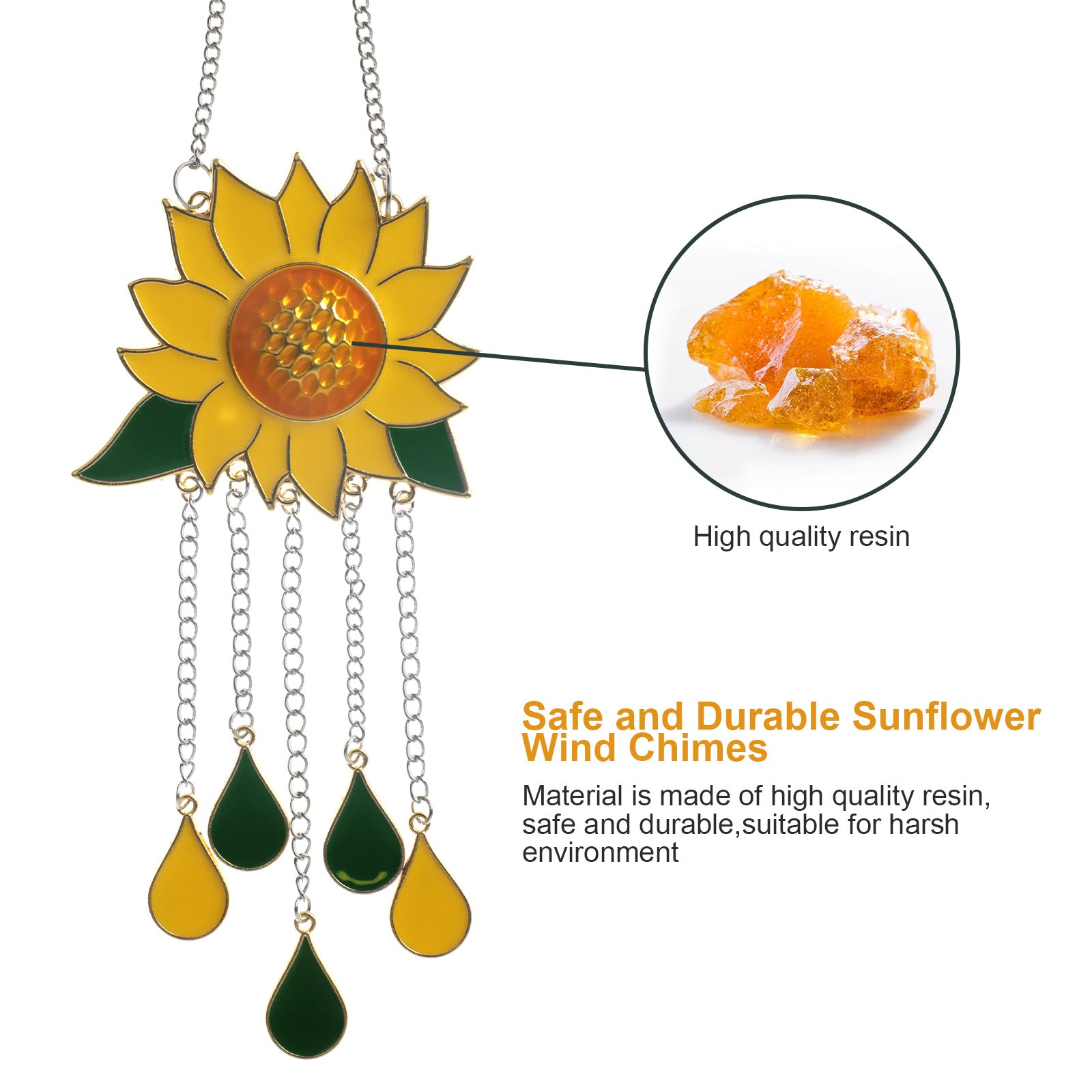 Sunflower Wind Chimes for Outside， EEEkit Sunflower Decoration Pendant， Waterproof Wind Chime Pendant， Sunflowers Window Hanging Ornaments with Soothing Sound，  Home Garden Birthday Memorial Gifts