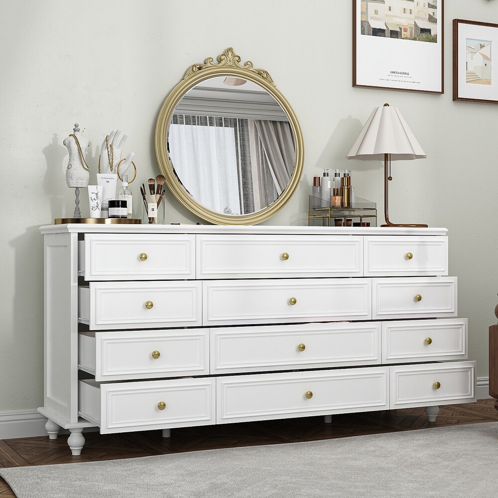 12 Drawer Closet 63'' W Dresser White Chest Srorage Cabinet Lacquer