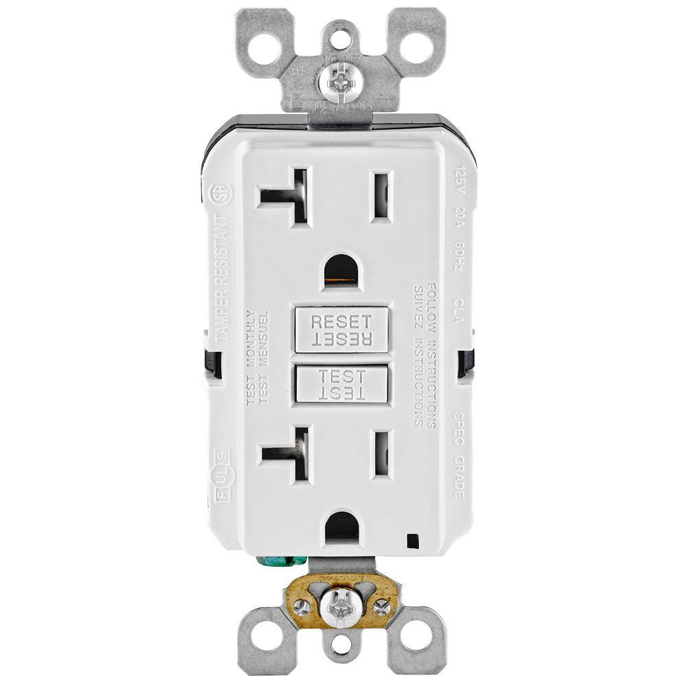 Leviton 20 Amp 125-Volt Duplex SmarTest Self-Test SmartlockPro Tamper Resistant GFCI Outlet White R92-GFTR2-0KW