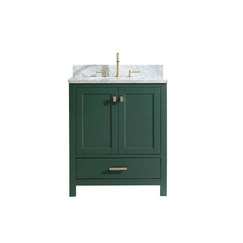 Eileen 30in.W X22in.DX35.4 in. H Bathroom Vanity in Green with Natural Marble Stone Vanity Top in White with White Sink 59030-CAB-GN-SQ