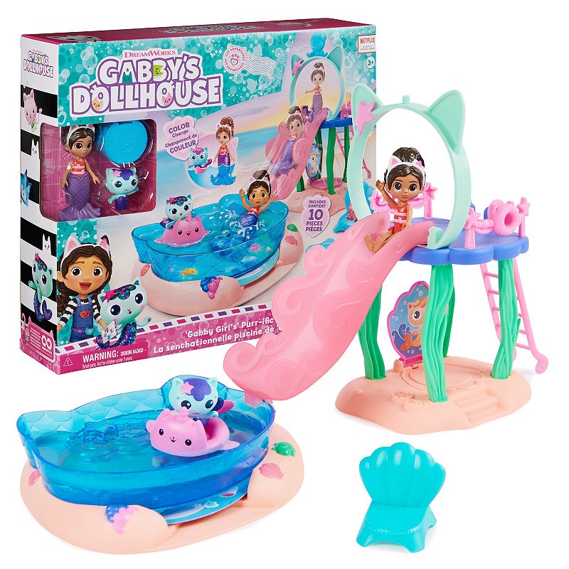 Spin Master Gabby’s Dollhouse Purr-ific Pool Playset with Gabby and MerCat Figures