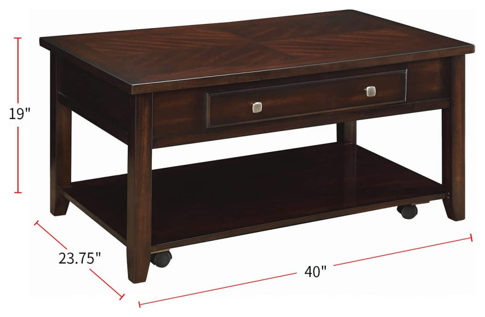 Classic Coffee Table  Lower Shelf  ampStorage Drawer With Rectangular Top  Walnut   Traditional   Coffee Tables   by Decor Love  Houzz