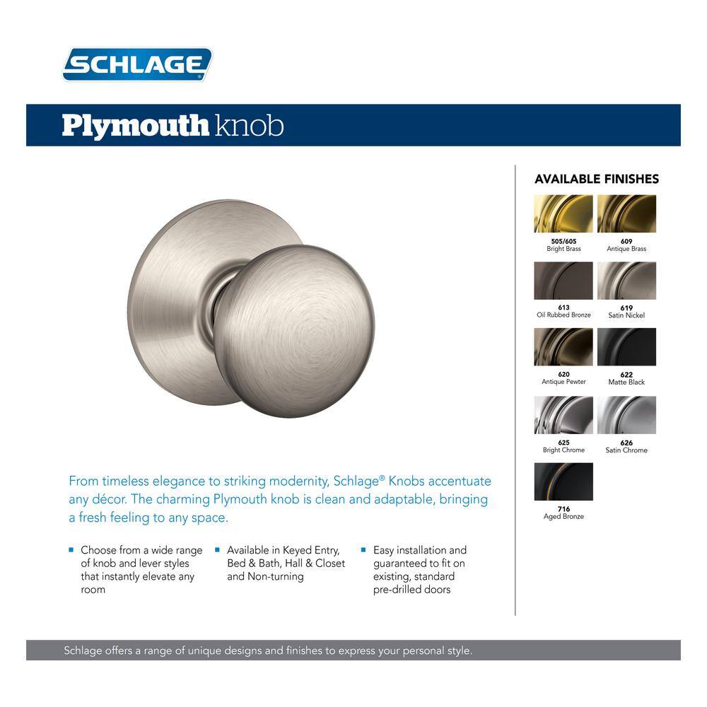 Schlage Plymouth Bright Brass Single Cylinder Deadbolt and Keyed Entry Door Knob Combo Pack FB50N V PLY 505 605