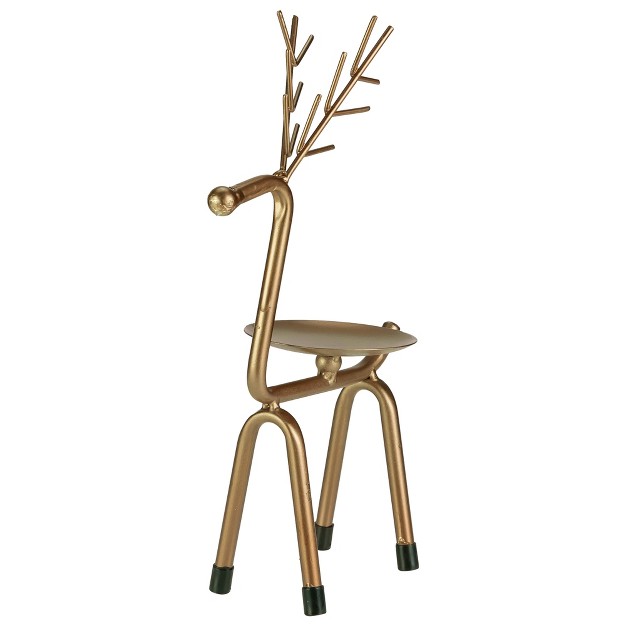 Small Bronze Reindeer Christmas Pillar Candle Holder