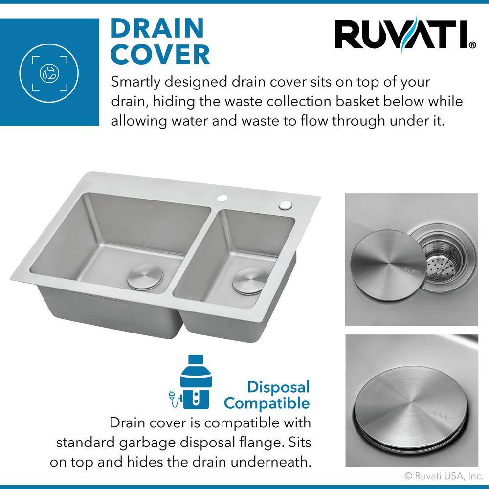 Ruvati 33 in. Double Bowl Drop-in 16-Gauge Stainless Steel Kitchen Sink 7030 RVM5173