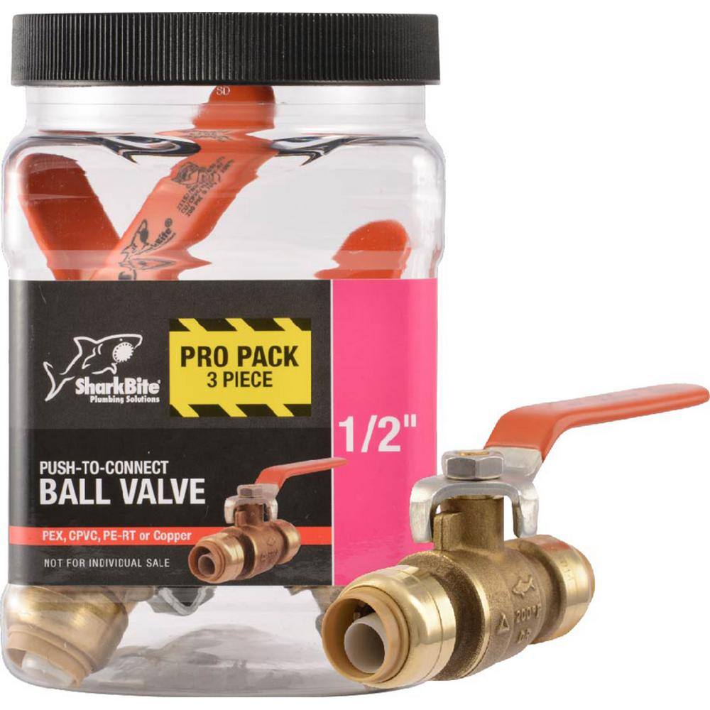 SharkBite 12 in. Push-to-Connect Brass Ball Valve Pro Pack (3-Pack) 22222LFJ3