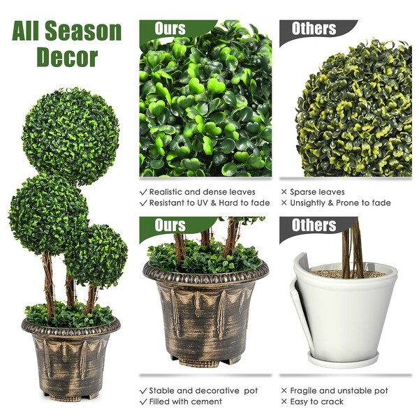 Costway 30'' Artificial Topiary Triple Ball Tree Indoor Outdoor UV