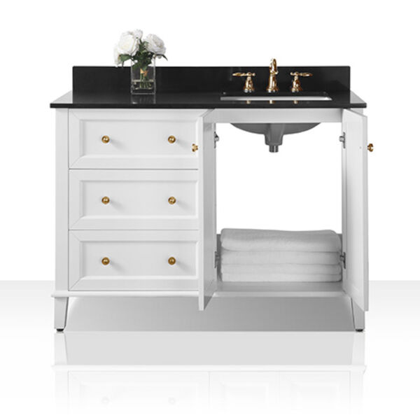 Hannah White 48-Inch Right Basin Vanity Console with Gold Hardware