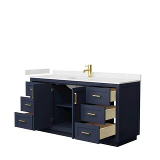 Wyndham Collection Miranda 66 in. W x 22 in. D x 33.75 in. H Single Bath Vanity in Dark Blue with Carrara Cultured Marble Top WCF292966SBLC2UNSMXX