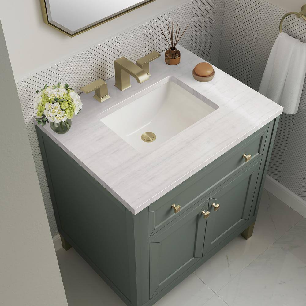 James Martin Vanities Chicago 30 in. W x 23.5 in. D x 34 in. H Bathroom Vanity in Smokey Celadon with Arctic Fall Solid Surface Top 305-V30-SC-3AF