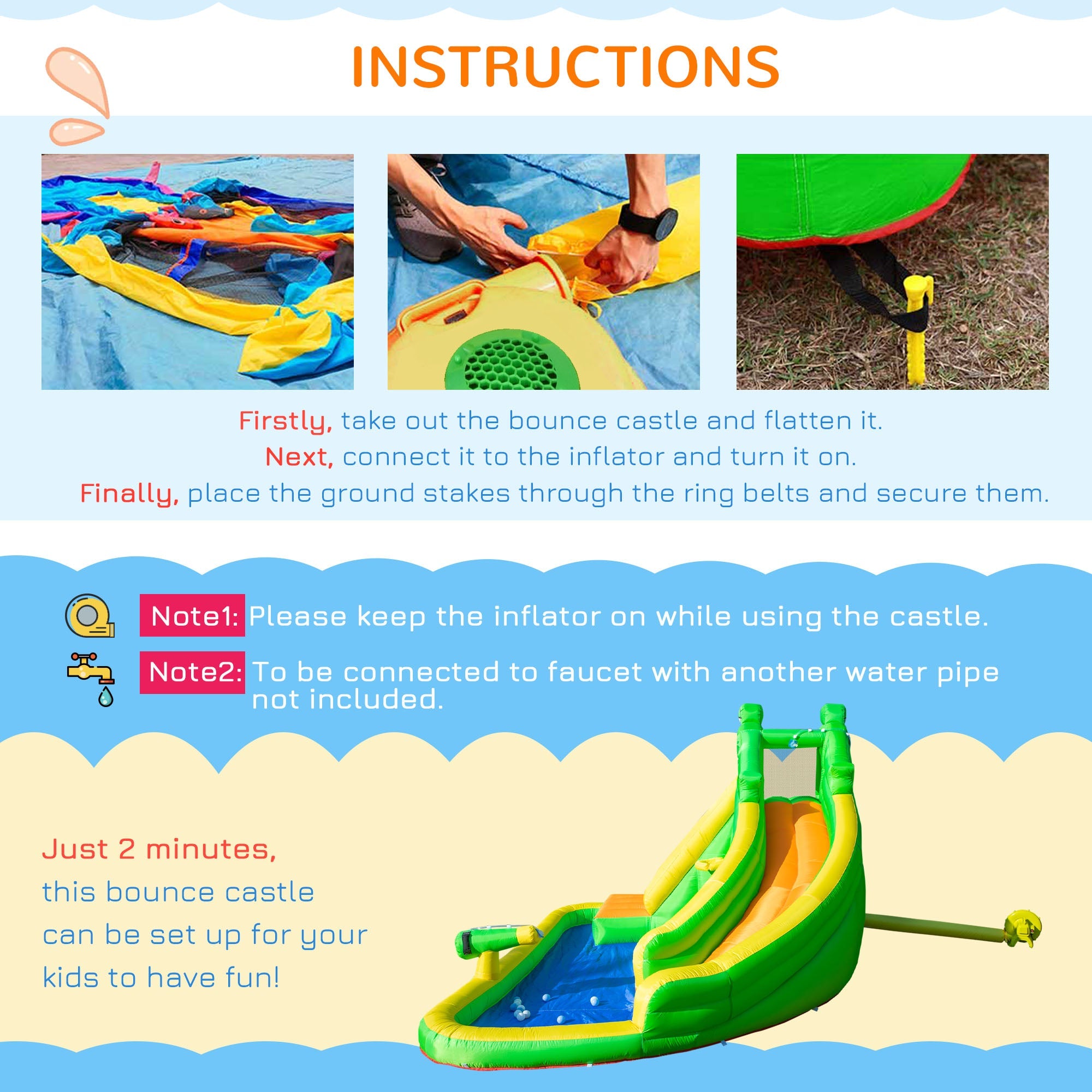 Outsunny 5 in 1 Inflatable Water Slide, Crocodile Style Water Park Bounce House Castle with Slide, Pool, Hoop, Water Cannon, Climbing Wall, Include Air Blower