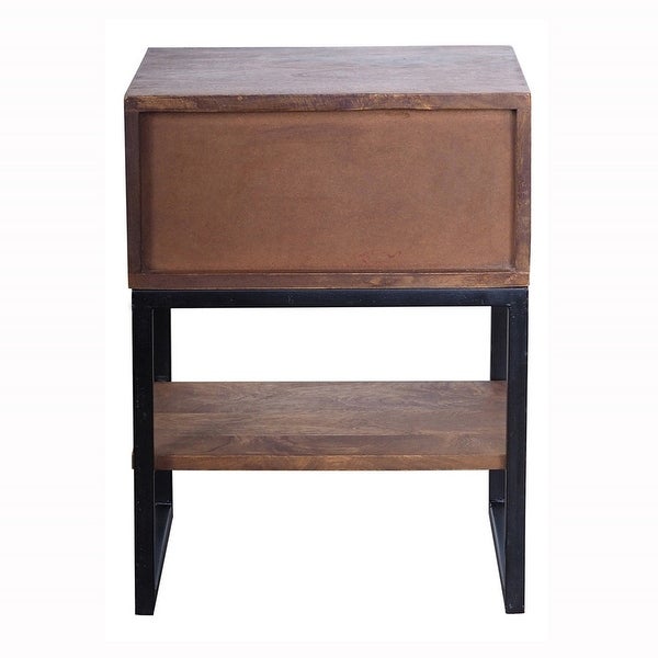 22 Inch Bedside Table Nightstand， Mango Wood， Metal， Natural Brown， Black - - 36884193